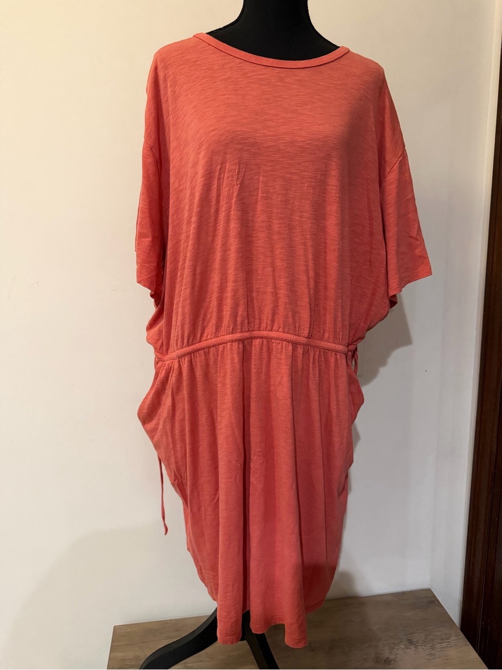 Torrid Skater Mini Dress Size 4 Coral Pink Cinched Waist Side Tie Pockets
